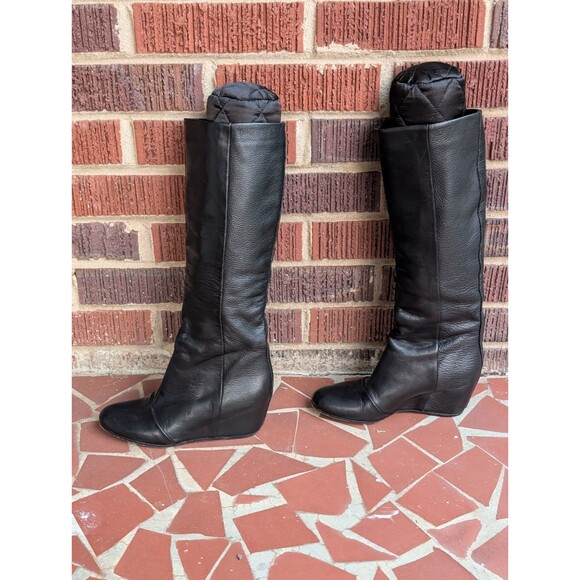 VINCE. Women's Black Leather Knee High Wedge Boots-Pull-On (No Zipper)- Size 6M - Picture 3 of 12